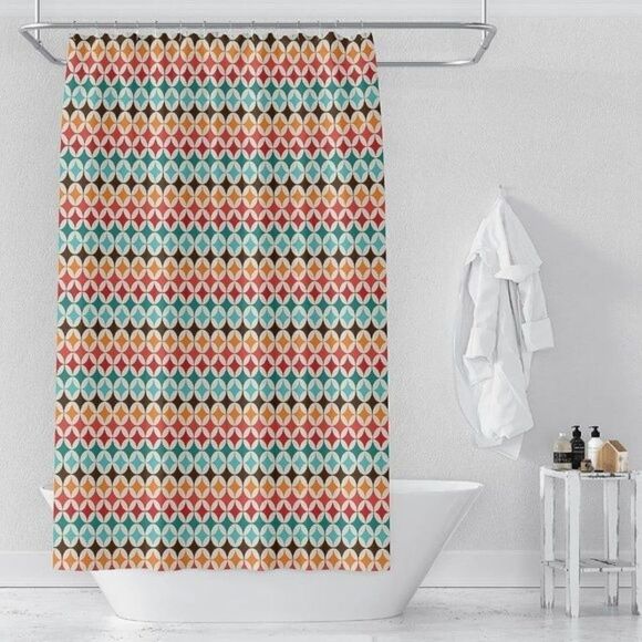 Retro Design Shower Curtain & 12 Hooks Polyester Waterproof Fabric 72x72 - Picture 1 of 9